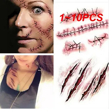 1 ~ 10ШТ Наклеек-татуировок для макияжа тела на Хэллоуин, шрамов от зомби, татуировок с поддельными шрамами, кровавого макияжа, реквизита для Хэллоуина, Хэллоуина