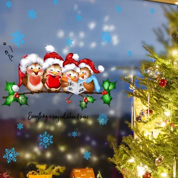 2024 Рождественские украшения, наклейки в виде снежинок, Рождественская елка, Рождественские шляпы, наклейки на окна с птицами, принадлежности для вечеринок, рождественские наклейки
