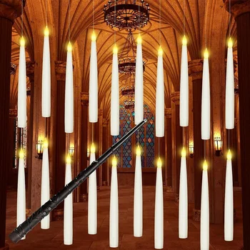 20шт Беспламенных конических плавающих свечей, набор светодиодных подвесных электрических свечей с волшебной палочкой, для украшения Рождества и Хэллоуина