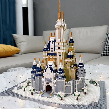 3D модель DIY Мини Алмазные блоки Кирпичное здание Снежный Ледяной замок Башня Зимнего дворца Мировая архитектура Игрушка для детей