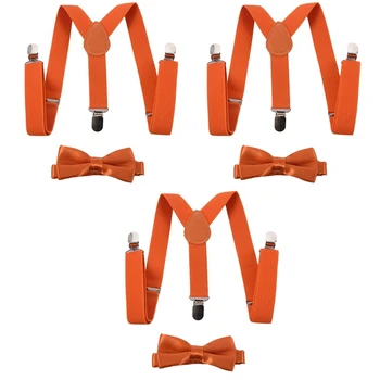 3X Детские Подтяжки для мальчиков и девочек, Эластичные Регулируемые Подтяжки С милым галстуком-бабочкой Оранжевого цвета