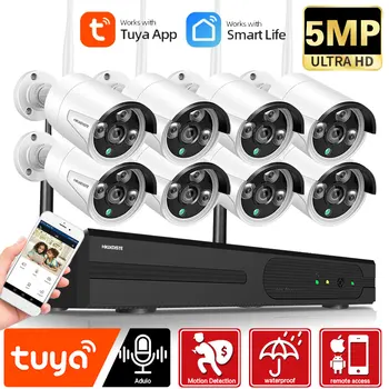 5MP Tuya App Wifi Комплект Видеонаблюдения 8-Канальная Наружная Водонепроницаемая IP-Камера Безопасности Wifi Комплект Беспроводной Системы 8-Канальный Комплект NVR