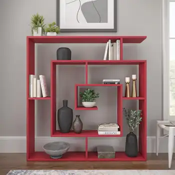 Ada Home Decor Furniture 4-уровневая открытая полка Бордовый современный книжный шкаф Briscoe
