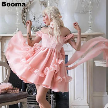 Booma Розовые Короткие платья для выпускного вечера Трапециевидной формы с оборками, открытыми плечами, большим бантом, Вечерние платья для вечеринки по случаю дня рождения, Коктейльные платья для женщин 2023 г.