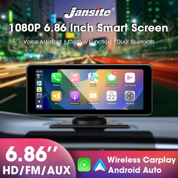 Jansite 6,86-дюймовый беспроводной автомобильный дисплей Carplay и Android Auto, IPS Камера заднего вида 1080P, Портативное автомобильное мультимедийное головное устройство USB AUX