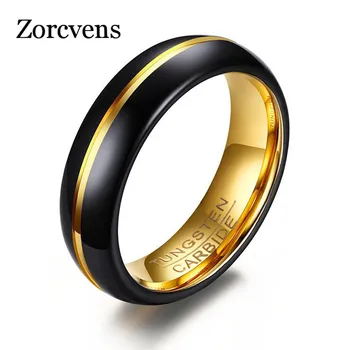 KOtik 2023 Новое крутое вольфрамовое кольцо черного и золотого цветов для мужчин, ювелирные изделия, 6 мм Черное кольцо из карбида вольфрама