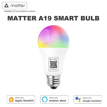 Matter A19 Умная Лампочка WiFi RGB CW 9 Вт Светодиодная Лампа Smart Home Поддержка Homekit Siri Для Google Home Alexa Для домашнего Декора