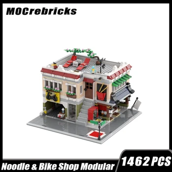 MOC-118209 City Street View Noodle & Bike Shop Модульный Строительный Блок В Сборе Модель Игрушки Для Детей Рождественские Подарки