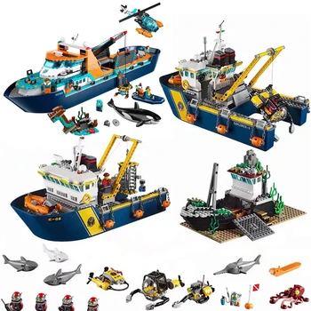 MOC City Deep Sea Exploration Steamer Boat Строительные Блоки 60368 60266 Городской Океанский Корабль Мини-Модель Детские Кирпичи Подарки На День Рождения