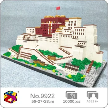 PZX 9922 World Architecture Дворец Лхаса Потала, Дом с флагом, Горный храм, модель Мини-алмазных блоков, Кирпичная строительная игрушка без коробки