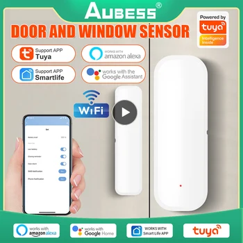 Tuya Умный дом WiFi Датчик двери Сигнализация Детекторы открытия/закрытия оконных дверей Защита безопасности Smart Life Voice Для Alexa Google