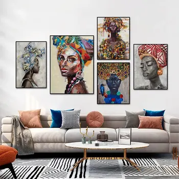 Абстрактные африканские женщины и девушки, картина на холсте, золотые плакаты и принты, настенная художественная картина, идеально подходящая для украшения дома в гостиной