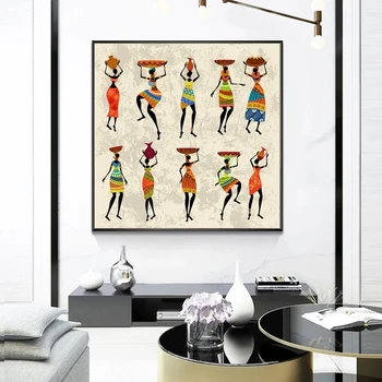 Африканская женщина, танцующая, чехол для подушки, картина на холсте, Винтажные плакаты и принты, настенное искусство, картина для гостиной, домашний декор