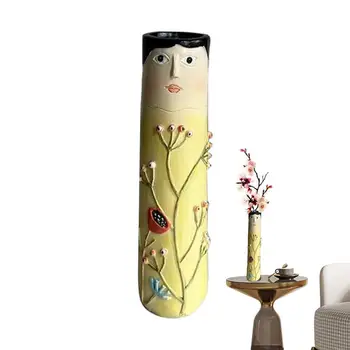 Вазы для бутонов, расписанные вручную Весенние Семейные вазы с милыми персонажами, Богемный держатель для цветочных растений, ваза из смолы в стиле бохо, забавный гуманоид