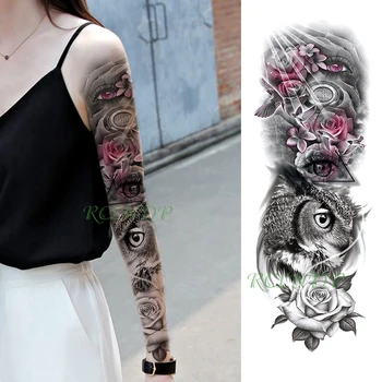 Водонепроницаемая временная татуировка Наклейка птица сова цветочные глаза на всю руку поддельная татуировка флэш тату рукав тато для мужчин женщин