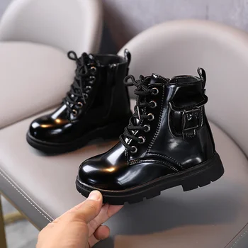 Детские ботинки В британском стиле, черные ботильоны из искусственной кожи, Осень 2023, Новые модные студенческие ботинки для мальчиков и девочек, Детские кроссовки Sapato