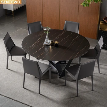 Дизайнерская роскошная круглая столовая с мраморной плитой и обеденным столом из 6 стульев mesas de jantar мебель на золотой основе из нержавеющей стали