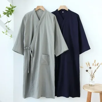 Длинная мужская свободная ночная рубашка и японский осенне-летний дышащий халат для мужчин размера L, весна XL M Light