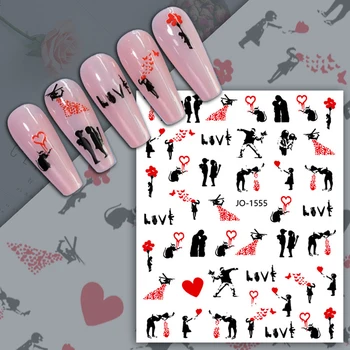 Женская наклейка для дизайна ногтей винный поцелуй в рот в форме красного сердца дизайн на День Святого Валентина задний клей большой размер слайдер наклейка для ногтей YJ078
