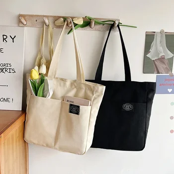 Женская холщовая сумка-тоут, однотонная дизайнерская женская повседневная сумка, сумка через плечо, хлопковая многоразовая пляжная сумка для покупок большой емкости