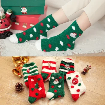 Женские зимние рождественские носки из кораллового бархата, утепленные бархатным полотенцем, Лунные носки для пола, осенние и зимние носки для сна