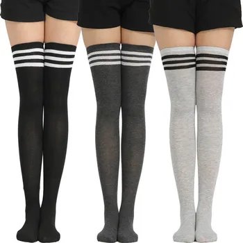 Женские чулки для косплея DeanFire JK в черно-серую полоску, длинные носки в стиле Лолиты Выше колена, женские компрессионные носки выше колена