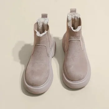 Зимние ботинки на платформе, Женская замшевая плюшевая теплая повседневная обувь, осень-зима 2024 года, модная обувь в готическом стиле, женские ботильоны 