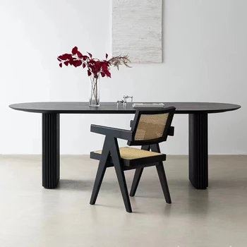 Индивидуальный французский черный обеденный стол из цельного дерева современный овальный журнальный столик домашний обеденный стол длинный стол ins online celebrity
