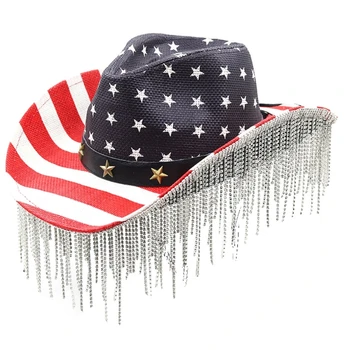Ковбойская шляпа с кисточками и стразами, Солнцезащитная шляпа с большими полями, Шляпа для вечеринки в ночном клубе.