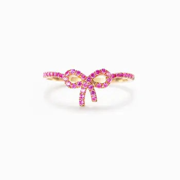 Кольца с розовым бантом, креативное ювелирное кольцо из металла, женские кольца с цирконием.
