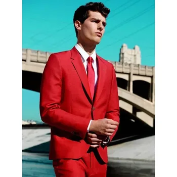 Красные мужские костюмы высокого качества с вырезами на лацканах, элегантный комплект свадебного наряда из 2 частей, брюки по индивидуальному заказу, костюм Терно