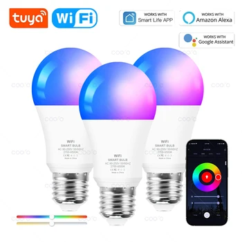 Лампочка Tuya Smart WiFi E27 18 Вт RGB CW WW Лампочка, совместимая с Google Home Alexa Для украшения умного дома