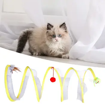 Легкая игрушка для кошек, складной кошачий туннель с пружинящим колокольчиком из перьев, Видимая спиральная катушка, Самоиграющая игрушка для кошек, кошка