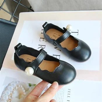 Маленькая кожаная обувь для девочек, Осень 2023, Новая мода, Детская танцевальная обувь принцессы, детская обувь с жемчугом для выступлений