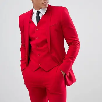 Модные мужские костюмы из чистого красного 2023 года, популярные комплекты блейзеров-бестселлеров, три предмета для свадебной вечеринки, официальная одежда, костюм Homme Custom