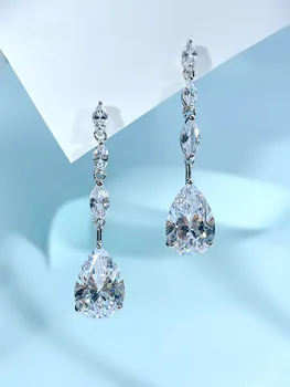Модные нишевые серьги грушевидной формы с белым бриллиантом из стерлингового серебра 925 пробы в виде капельки с высокоуглеродистыми бриллиантами, свадебные украшения