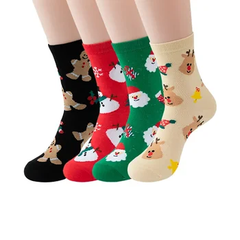 Модные новые рождественские носки Хлопковая рождественская трубка с мультяшным рисунком Красный Зеленый Черный Женские трендовые удобные носки