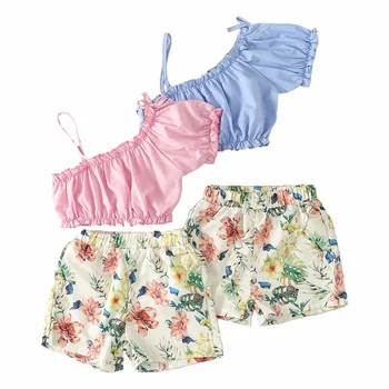 Модный летний комплект одежды для маленьких девочек, костюмы для маленьких девочек, укороченный топ, рубашка и шорты, детская одежда с цветочным рисунком, повседневная детская одежда