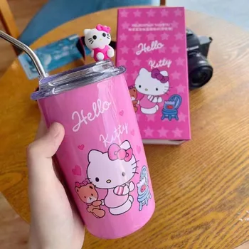 Мультфильм Аниме Изоляционная чашка Hello Kittys Высококачественная портативная соломенная чашка для детей с рисунком девочки из мультфильма Изоляционный Подарок для кофе