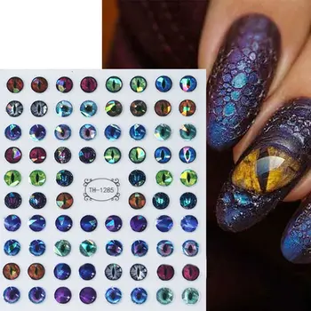 Наклейки для ногтей Dragon Eyes, Динозавр, Змея, Кошка, сглаз, 3D Простое украшение для ногтей, дизайн из зеленой синей фольги, Клейкие наклейки для ногтей