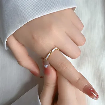 Нержавеющая сталь, белая эмаль, Одинарное CZ Тонкое наращиваемое кольцо, Обручальное кольцо для женщин, размер 5-10 для девочек