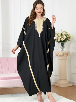 Новая весна 2023 года, Длинные рукава летучей мыши с Ближнего Востока, свободные мусульманские кружевные ленты, черное платье, одежда, платье