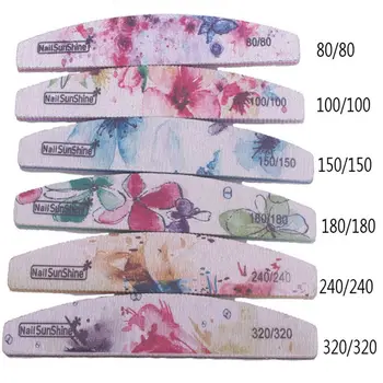 Новая пилочка для ногтей с цветочным принтом, буфер для ногтей, Разноцветный Лайм, 80/100/150/180/240/320, Профессиональные Инструменты для маникюра
