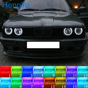 Новейшая Фара Многоцветная RGB LED Angel Eyes Halo Ring Eye DRL RF Пульт Дистанционного Управления для BMW E30 E32 E34 1984-1990 Аксессуары