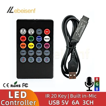 Новый Мини-5V USB LED Музыкальный Контроллер с Микрофонным Диммером и Аудиочувствительностью с 20-Клавишным ИК-Пультом Дистанционного управления для 5050 2835 Цветных RGB Полосовых Ламп KTV Bars