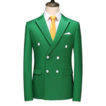 Новый мужской однотонный официальный двубортный пиджак большого размера 6XL, мужское деловое пальто для свадебной вечеринки, приталенные блейзеры