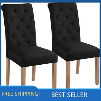 Обеденный стул с высокой спинкой, обитый тканью Easyfashion, комплект из 2 предметов, черный