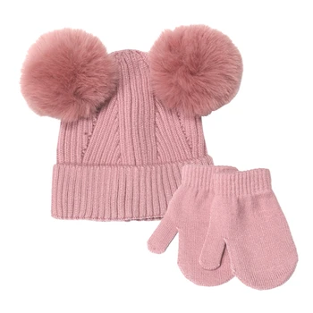 Очаровательная и уютная Милая однотонная шапка и теплые перчатки, комплект для девочек 2-6 лет, обязательные зимние аксессуары для девочек