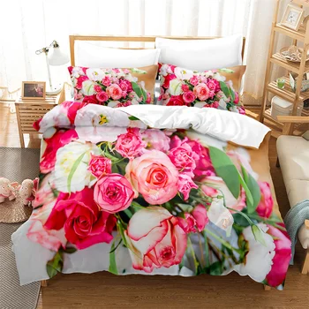Постельное Белье с розовой розой, пододеяльник для спальни с цветочной королевой, комплект постельного белья, комплект покрывал для кровати королевского размера, комплекты постельного белья из высококачественного одеяла