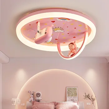 Потолочный светильник Princess Room Unicorn с дистанционным управлением и затемнением, светодиодная розовая потолочная люстра для спальни для маленьких девочек